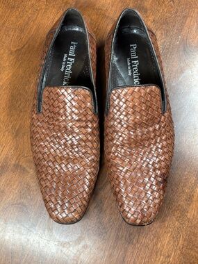 Paul Fredrick Brown Woven Leather Slip-On Loafers